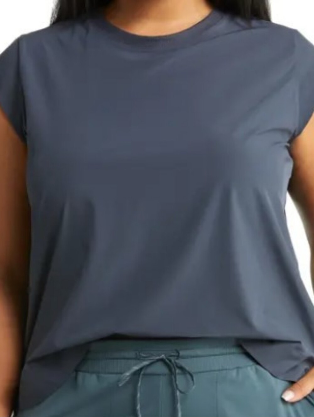 Nordstrom Zella Pursuit Cap Sleeve Woven Stretchy Top Women's XL Navy Blue